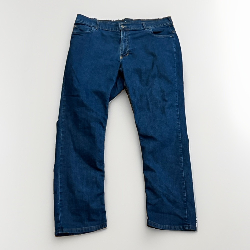 Origin D68 Jeans Mens 38x32 Blue Dark Wash Denim Made in USA Delta Flex Relaxed